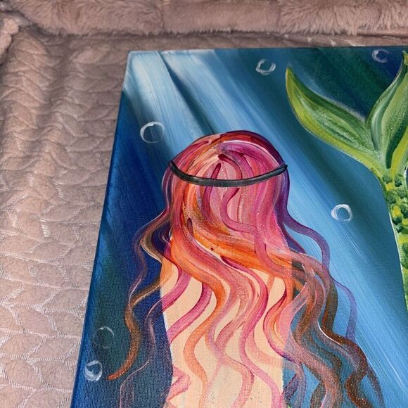 Nautical Speckled Mermaid Tail Portrait - Acrylic Painting on Canvas 11 x 14” - Picture 5 of 6